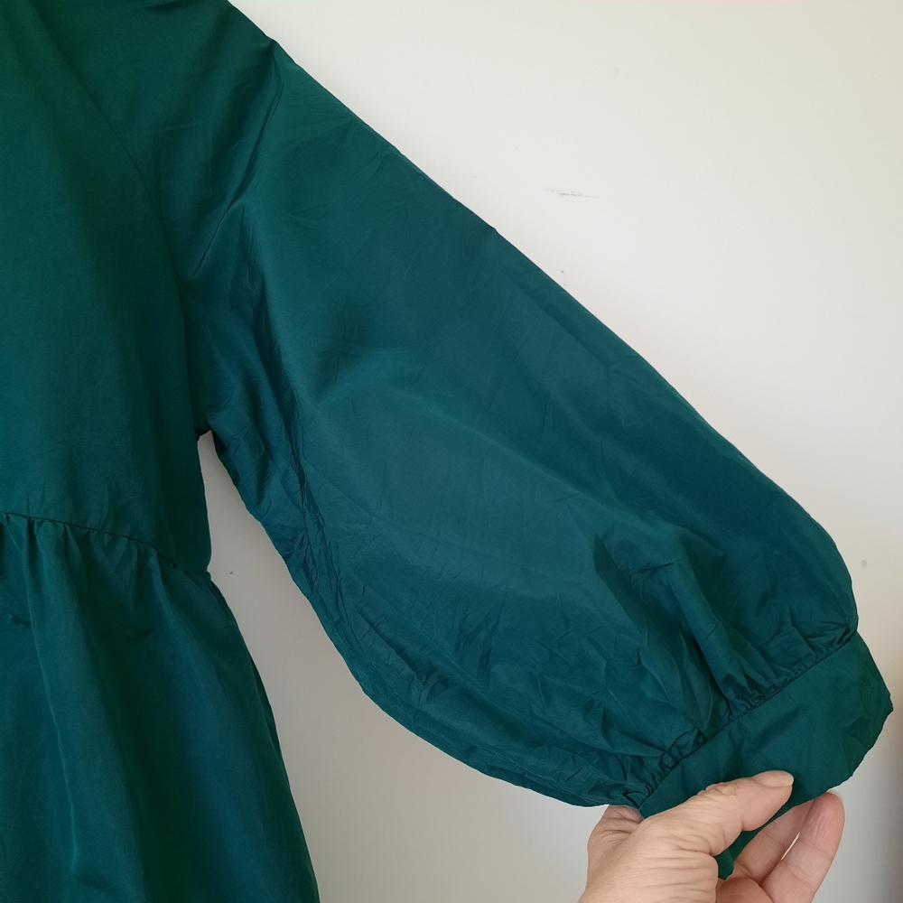 Zara Voluminous Taffeta Green Tiered Min Dress Bloggers Favorite Balloon Sleeve - Picture 13 of 16